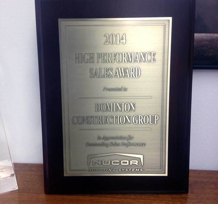 DCG Awarded High Sales Performance by Nucor Building Systems